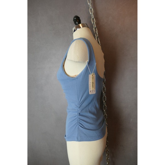 OGL Move Blue Ribbed Ruched Tank Top Built-In Bra Boat Neck Scoop Back NWT XS - Picture 3 of 7